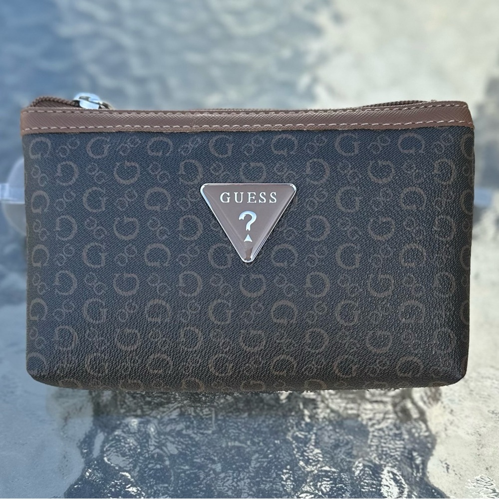 GUESS logo mocha clutch